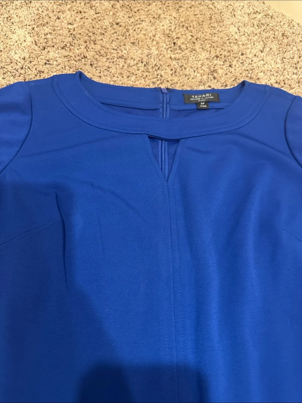 Tahari ASL Cobalt Blue Short Sleeve Shift Dress - Picture 2 of 2